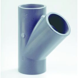 PVC T-stuk PN16 20mm 3x lijmmof 45° grijs